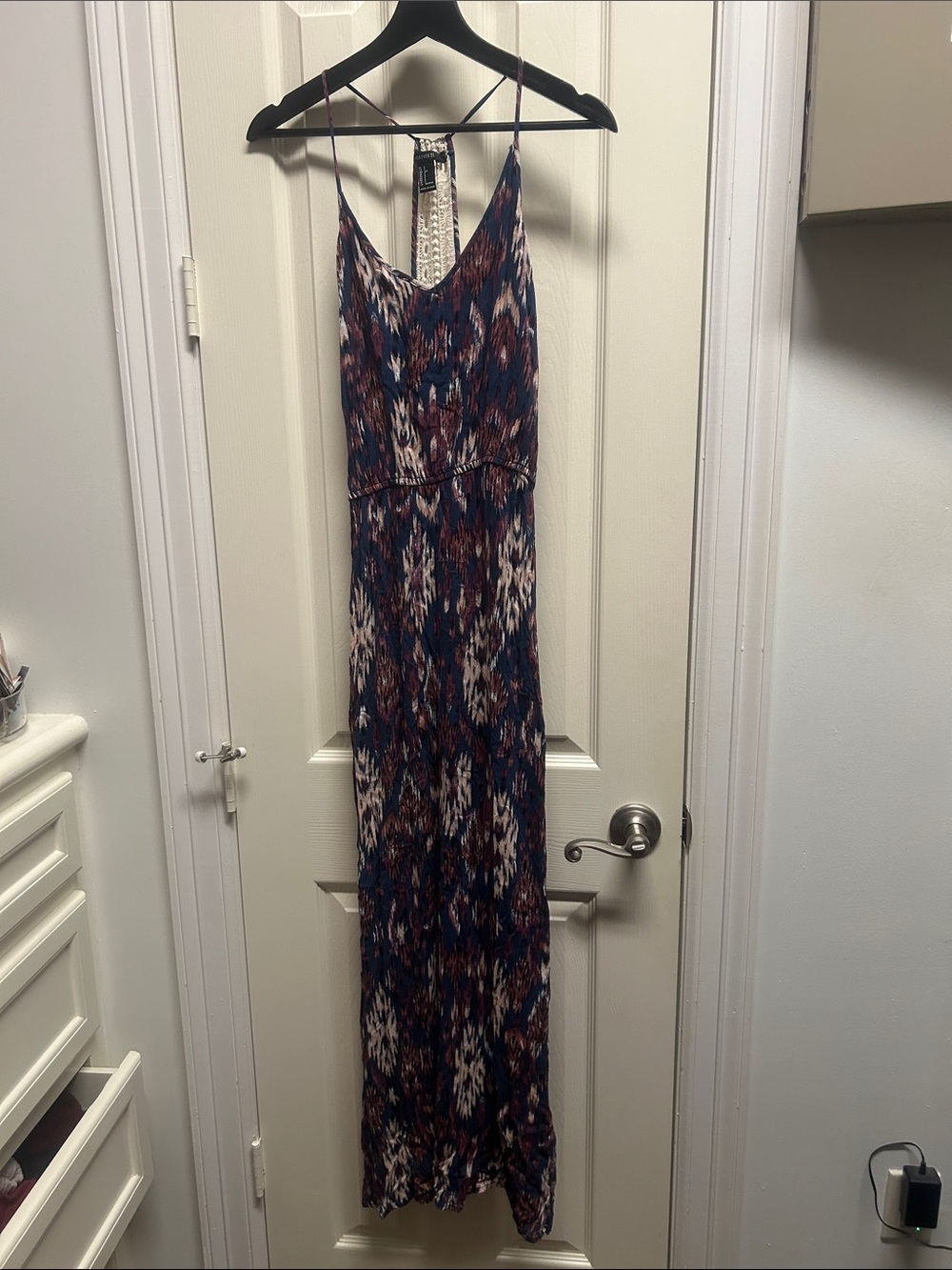 Forever 21 Navy, Rust and Cream Printed Spaghetti-Strap Maxi Dress